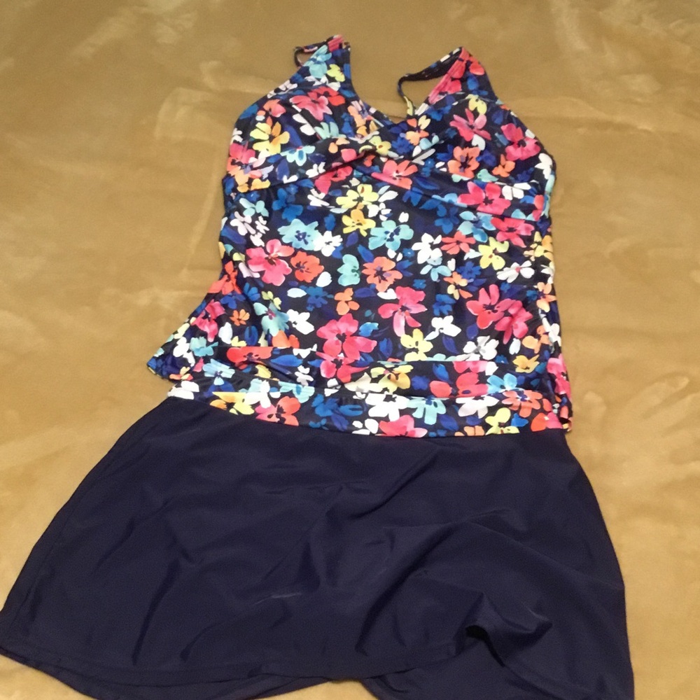 Floral Navy Tankini Two Piece Swimsuit